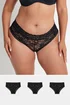 Yours Curve 3 Pack Black Lace Brazilian Briefs - 34-36 Image 1