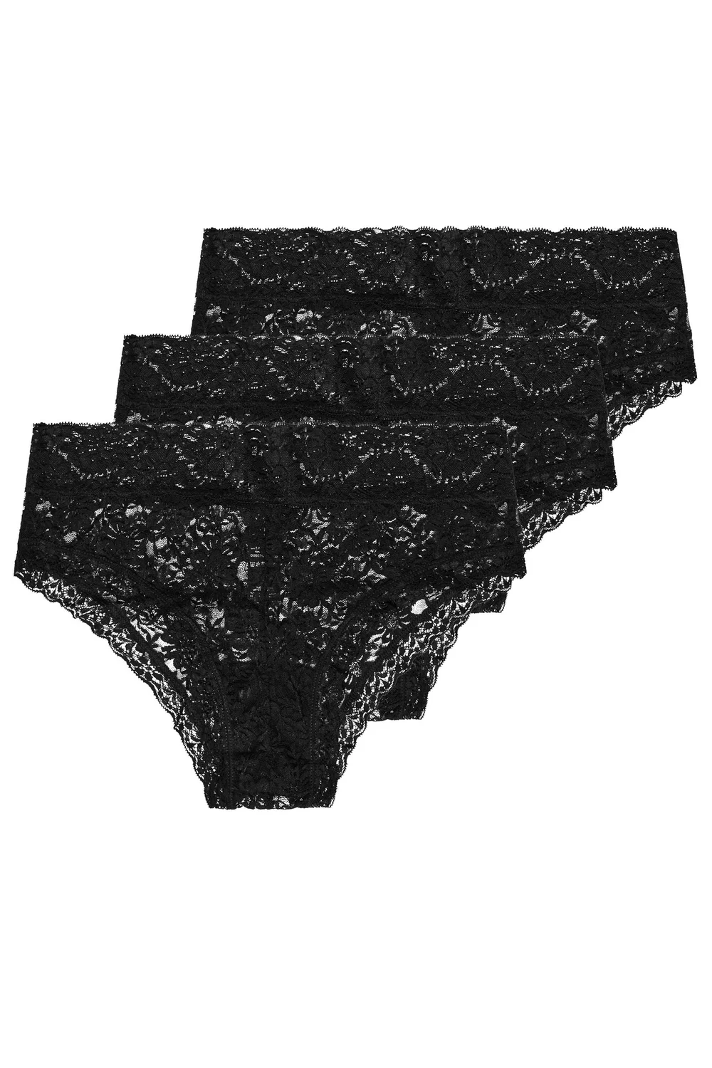 Yours Curve 3 Pack Black Lace Brazilian Briefs - 34-36 Image 5