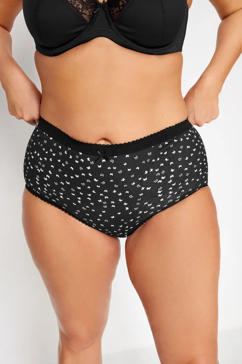 Yours 5 Pack Curve Black & White Butterfly Design High Waisted Full Briefs - 14-16 Image 2