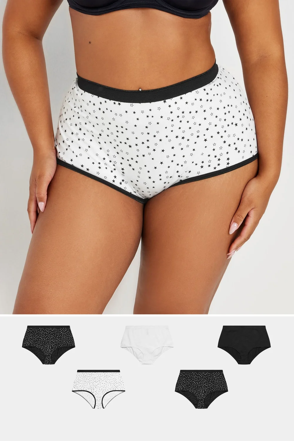 Yours 5 Pack Curve Black & White Star Print High Waisted Shorts - 26-28 Image 1