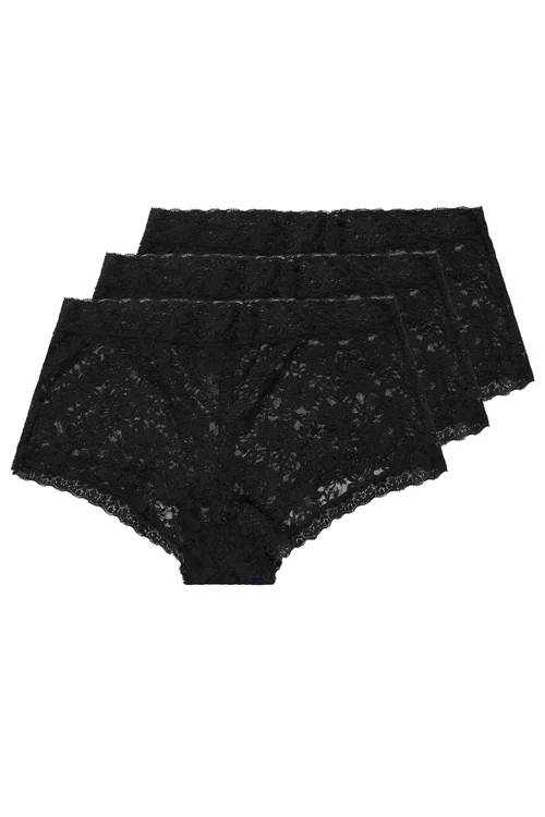 Yours 3 Pack Curve Black Lace Mid Rise Shorts - 14-16 Image 3