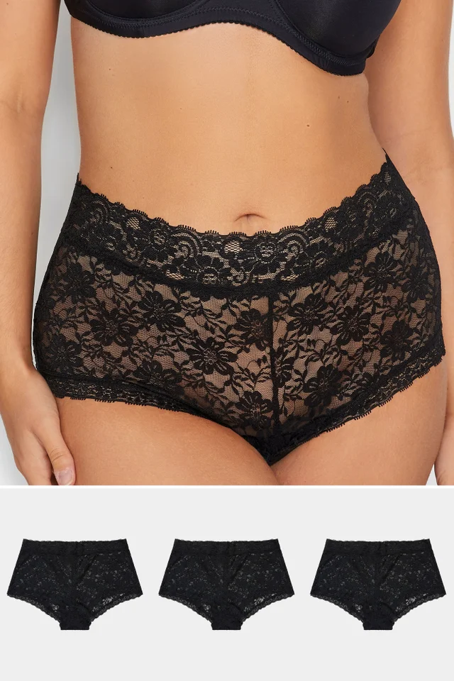 Yours 3 Pack Curve Black Lace Mid Rise Shorts