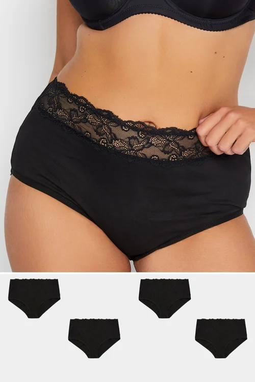 Yours 4 Pack Curve Black Lace Trim High Waisted Full Briefs - Size 34-36 clothing Image 1