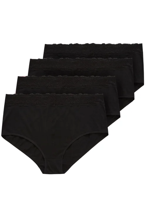 Yours 4 Pack Curve Black Lace Trim High Waisted Full Briefs - Size 34-36 clothing Image 2