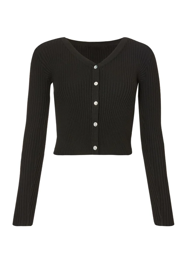 Quiz Black Ribbed Knit Cardigan