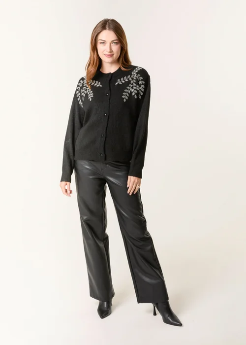 Blue Vanilla Black Diamante Detailed Leaf Branch Cardigan - Small/Medium Image 3