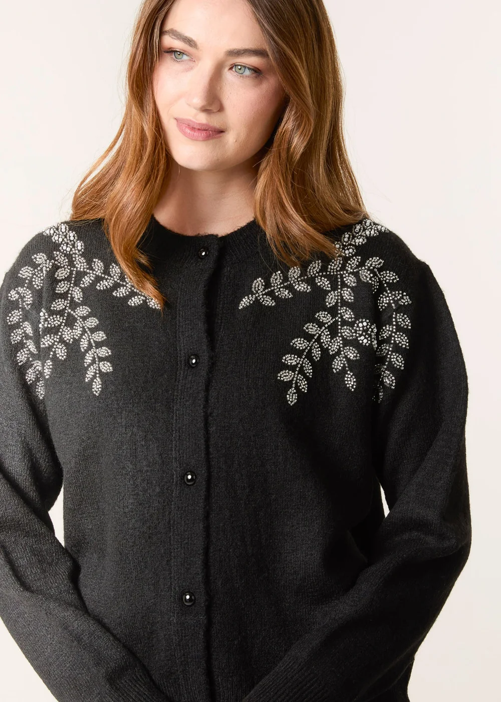 Blue Vanilla Black Diamante Detailed Leaf Branch Cardigan - Small/Medium Image 2
