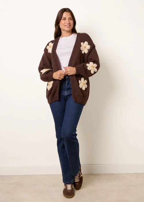 Blue Vanilla Brown Daisy Large Flower Cardigan - M/L Image 2