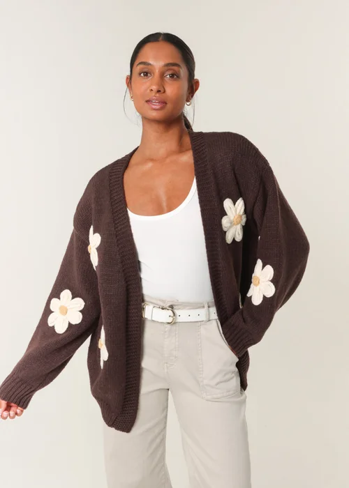 Blue Vanilla Brown Daisy Large Flower Cardigan - Medium/Large Image 2