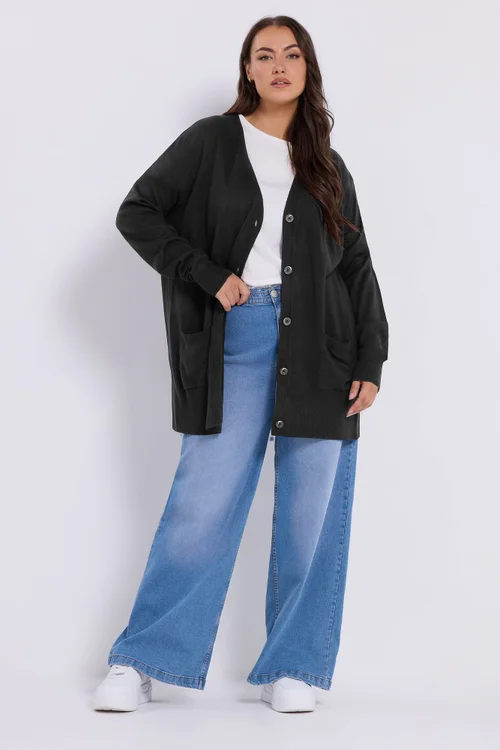 Yours Curve Black Boyfriend Button Through Cardigan - Size 22-24 Image 2