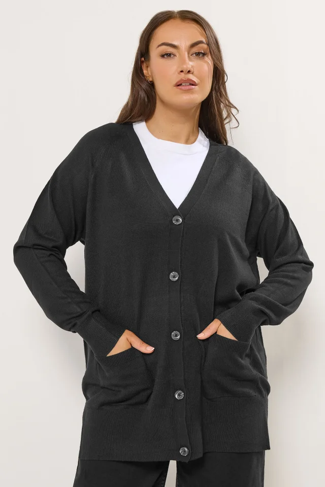 Yours Curve Black Boyfriend Button Through Cardigan