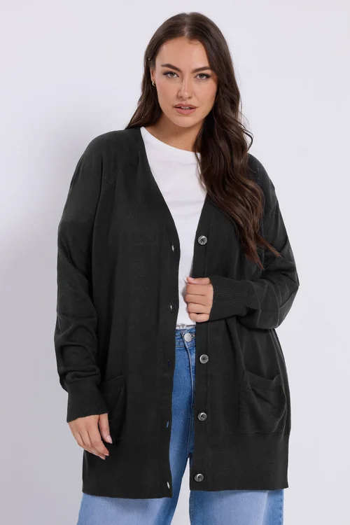 Yours Curve Black Boyfriend Button Through Cardigan - Size 22-24 Image 1