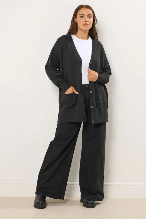 Yours Curve Black Boyfriend Button Through Cardigan - 30-32 Image 3