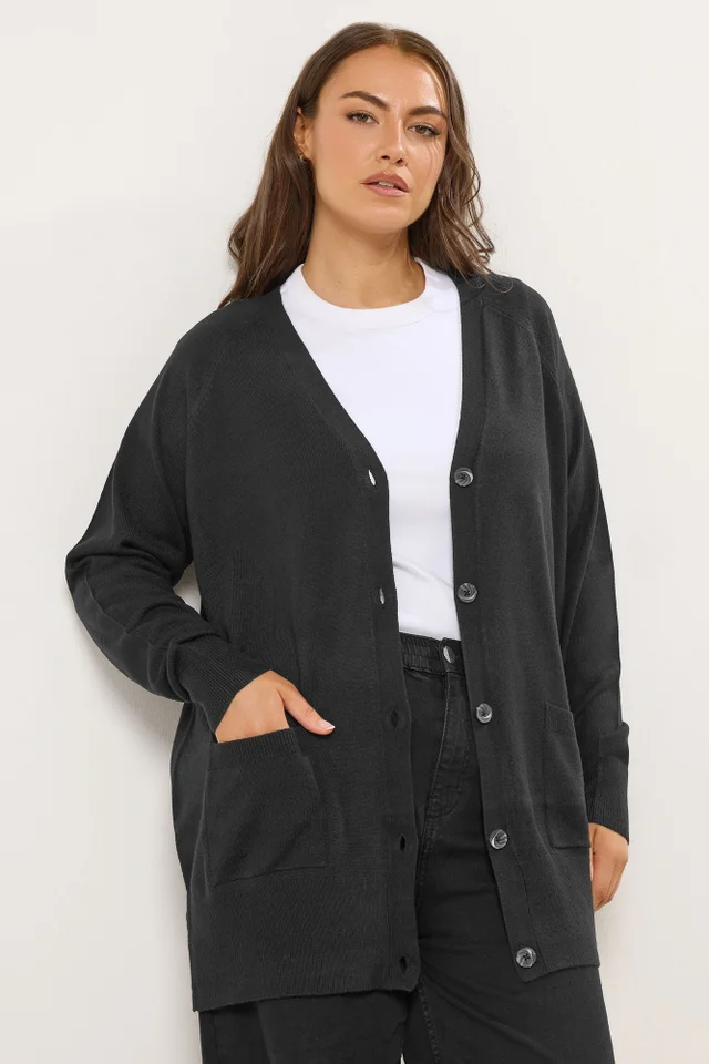 Yours Curve Black Boyfriend Button Through Cardigan