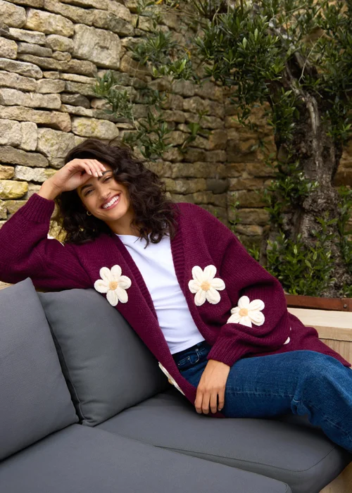 Blue Vanilla Burgundy Daisy Large Flower Cardigan - M/L Image 4