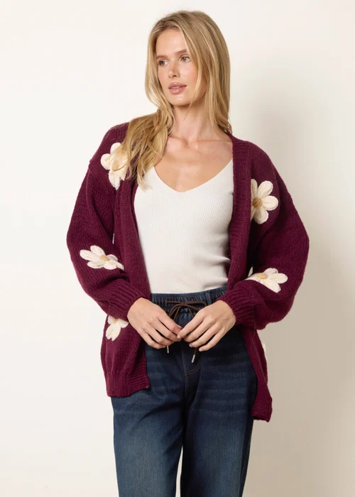 Blue Vanilla Burgundy Daisy Large Flower Cardigan - M/L Image 1