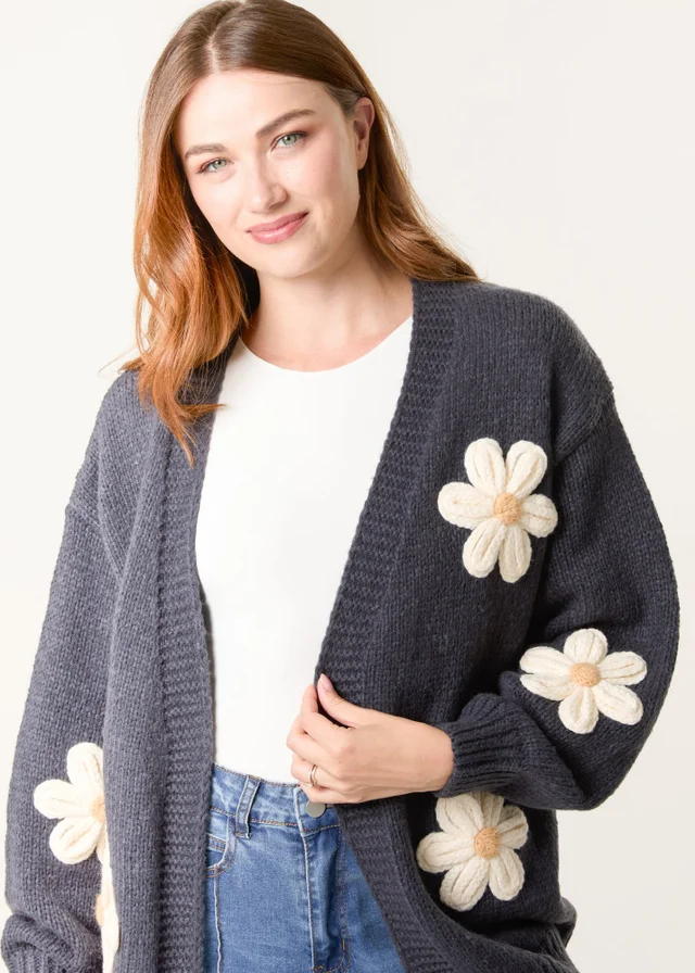 Blue Vanilla Navy Daisy Large Flower Cardigan