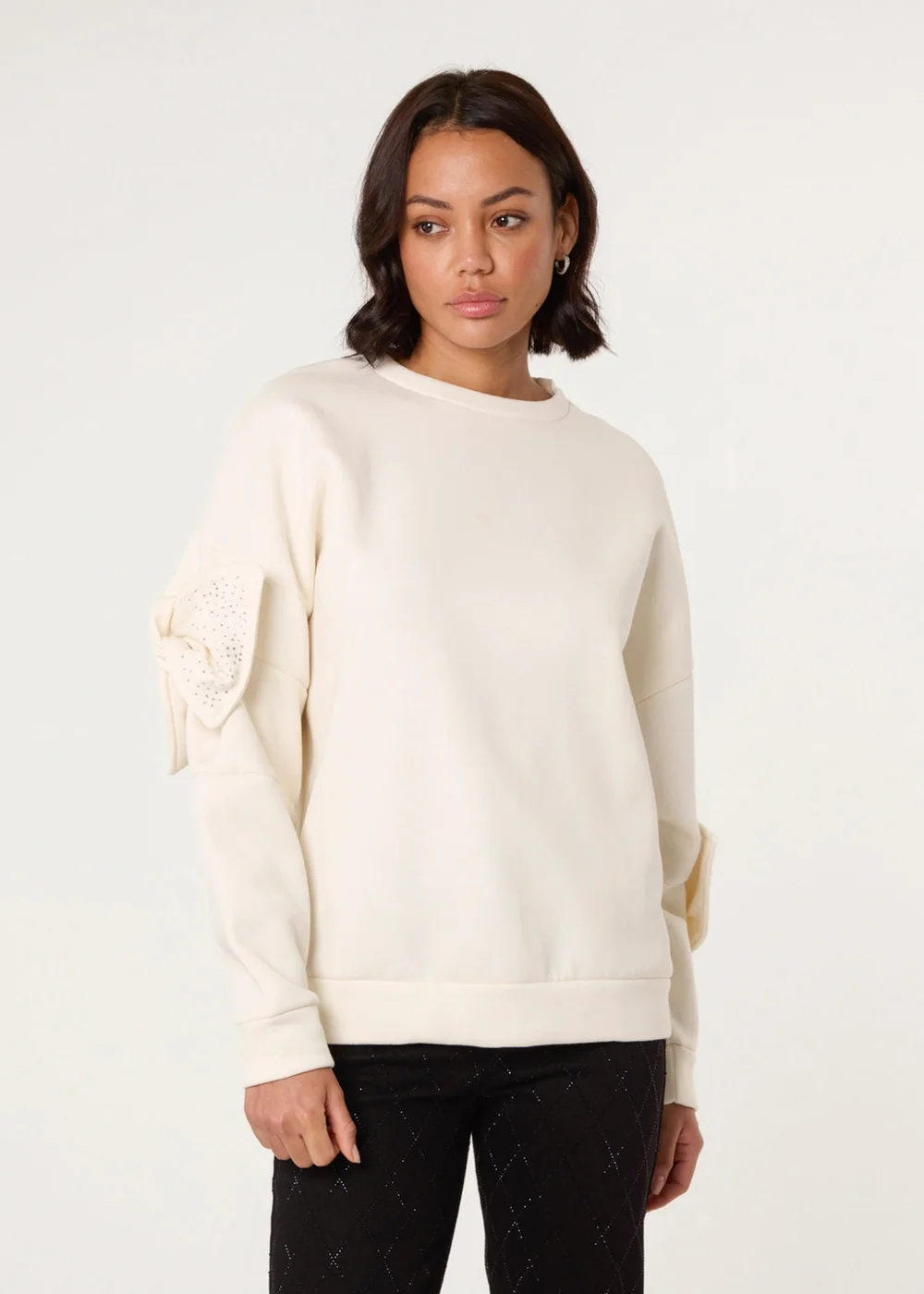 Blue Vanilla Ivory Bow Sleeve Sweatshirt - Small/Medium Image 1