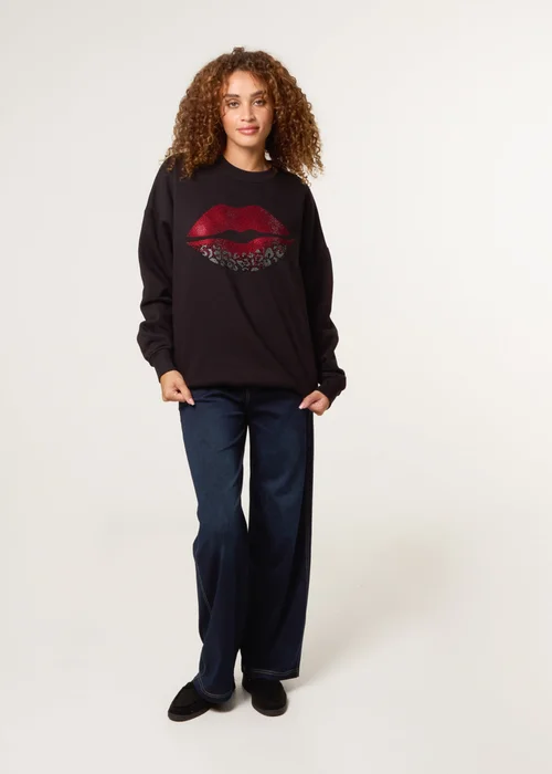 Blue Vanilla Black Rhinestone Lips Sweatshirt - One Size Image 3