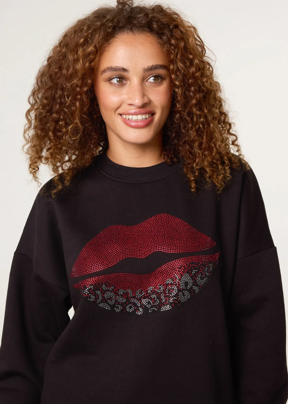 Blue Vanilla Black Rhinestone Lips Sweatshirt - One Size Image 2