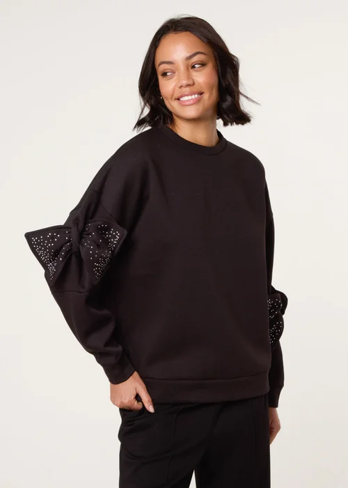 Blue Vanilla Black Bow Sleeve Sweatshirt - Small/Medium Image 1