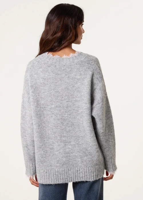 Blue Vanilla Grey Lace Trim V Neck Jumper - One Size Image 4