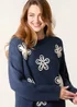 Blue Vanilla Navy Jumper With Embroidered Flowers - Small/Medium Image 3