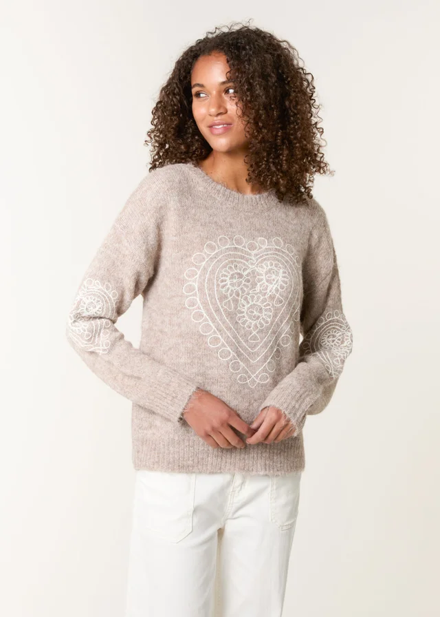 Blue Vanilla Beige Jumper With Embroidered Heart