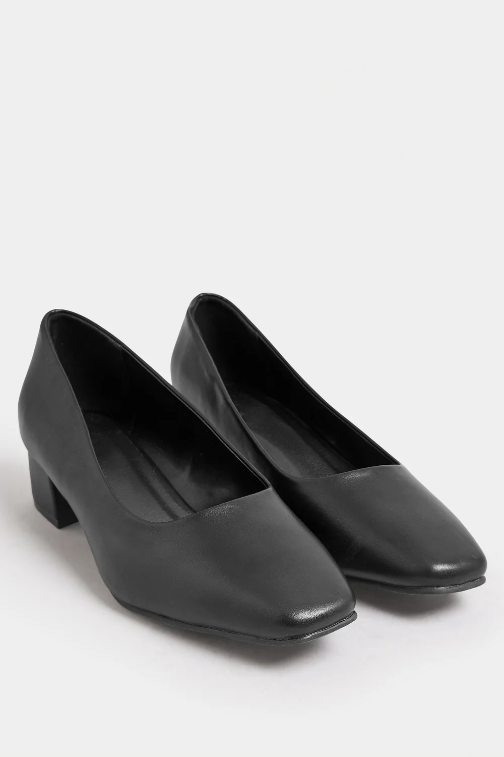 Yours Black Faux Leather Block Heel Court Shoes In Extra Wide EEE Fit - 5 Extra Wide Image 2