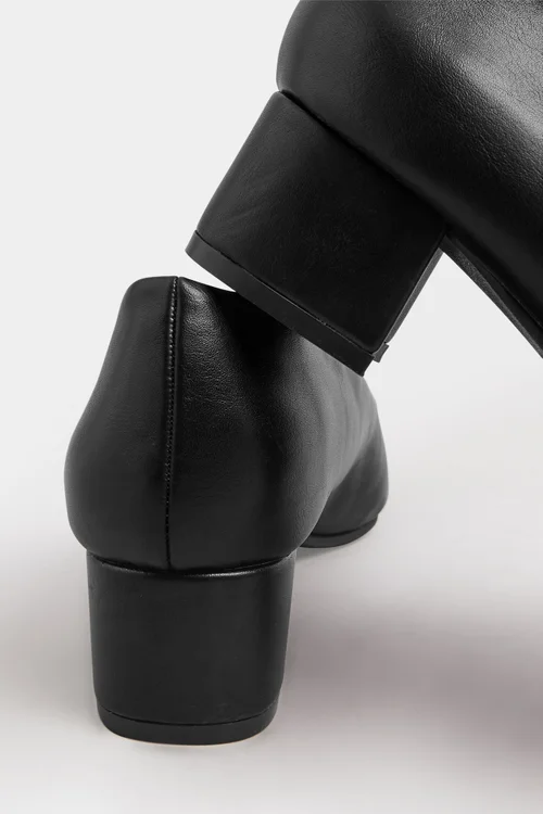 Yours Black Faux Leather Block Heel Court Shoes In Extra Wide EEE Fit - 5 Extra Wide Image 4