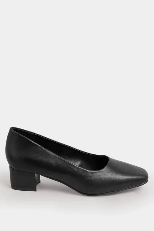 Yours Black Faux Leather Block Heel Court Shoes In Extra Wide EEE Fit - 5 Extra Wide Image 3