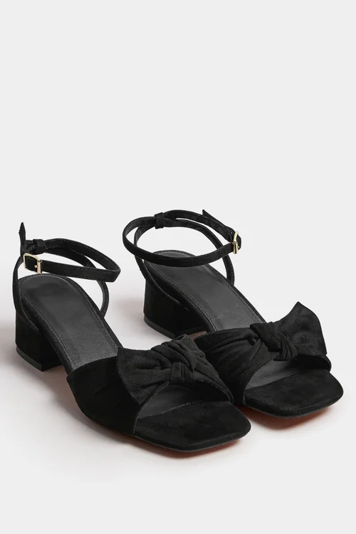 Yours Black Faux Suede Bow Front Block Heels In Extra Wide EEE Fit - 6 Extra Wide Image 2