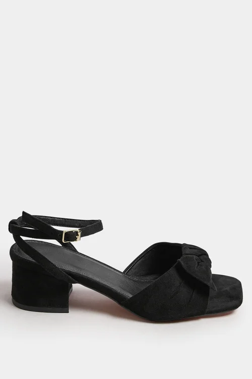 Yours Black Faux Suede Bow Front Block Heels In Extra Wide EEE Fit - 6 Extra Wide Image 3