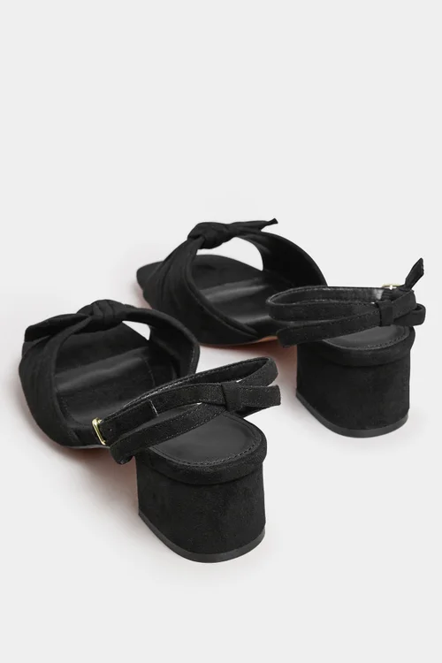 Yours Black Faux Suede Bow Front Block Heels In Extra Wide EEE Fit - 6 Extra Wide Image 4