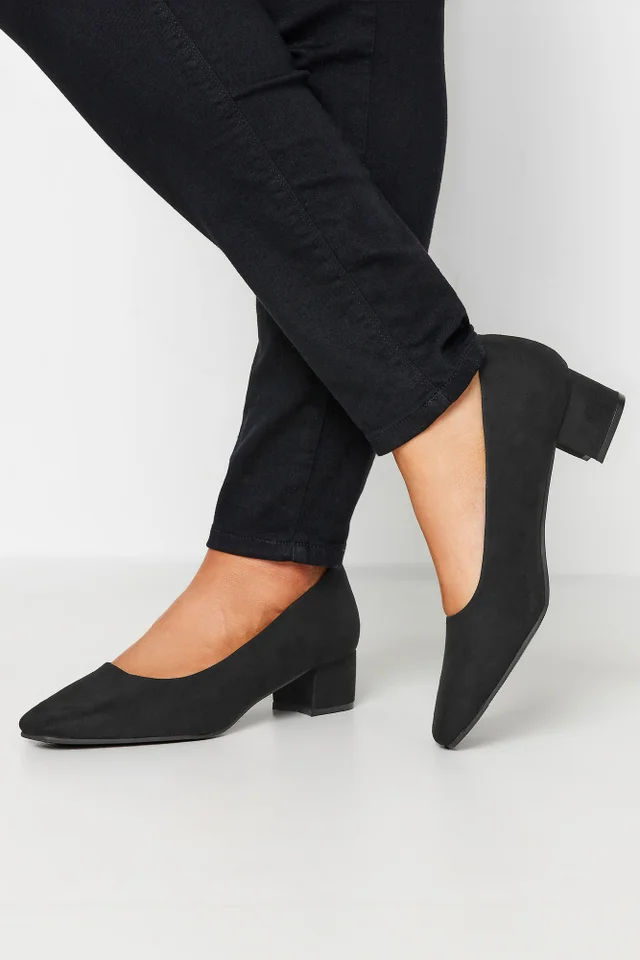Yours Black Faux Suede Block Heel Court Shoe In Extra Wide EEE Fit