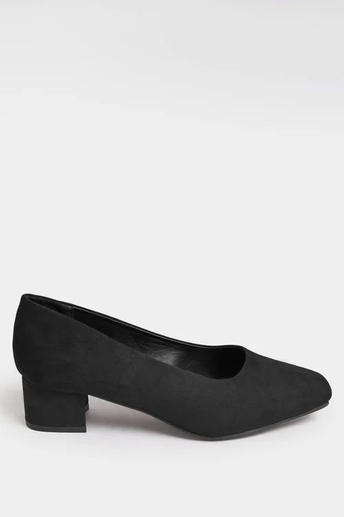 Yours Black Faux Suede Block Heel Court Shoe In Extra Wide EEE Fit - 6 Extra Wide Image 3