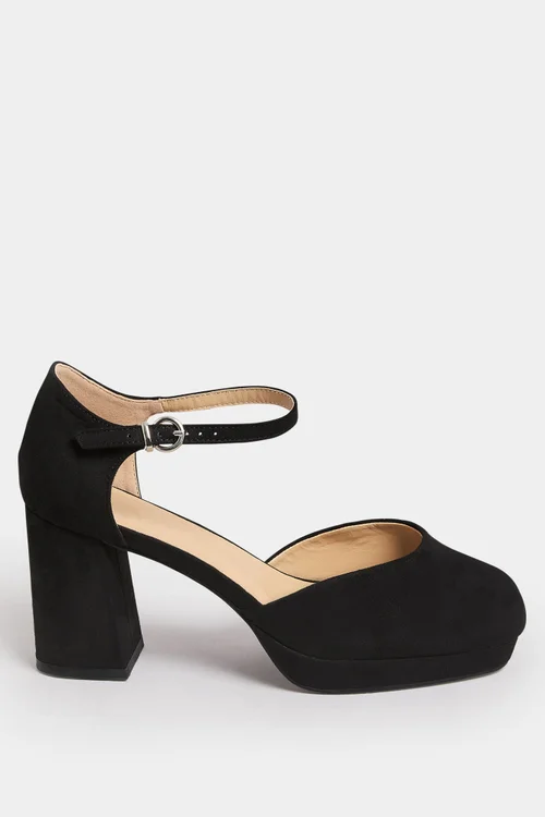 Yours Curve Black Platform Court Shoes In Extra Wide EEE Fit - 6 Extra Wide Image 3