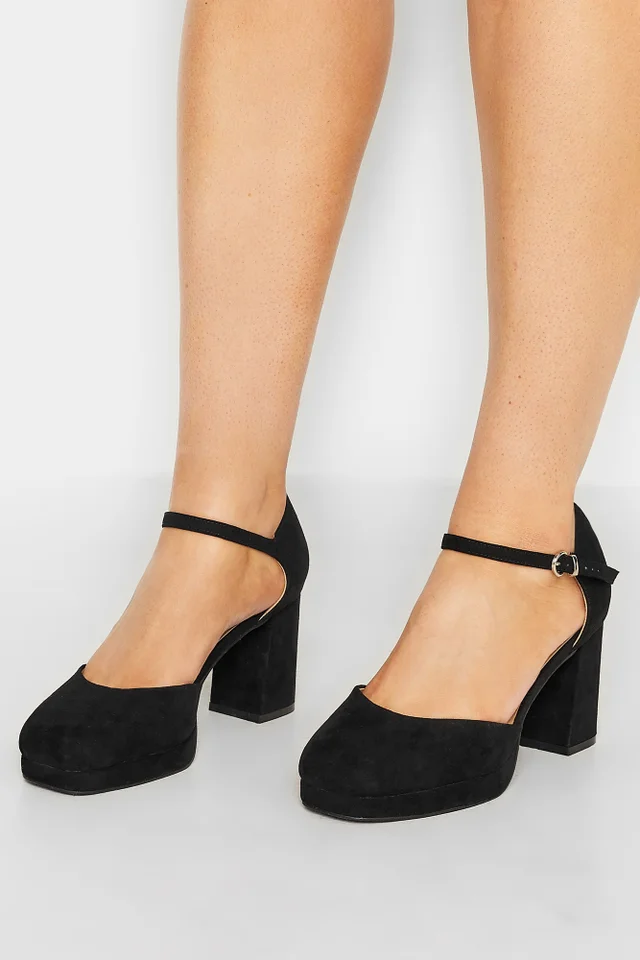 Yours Curve Black Platform Court Shoes In Extra Wide EEE Fit