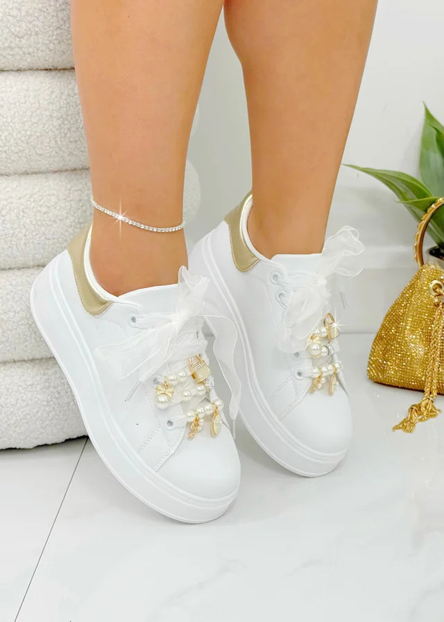 Love Lemonade Gold Sparkly Pearl Charm Trainers