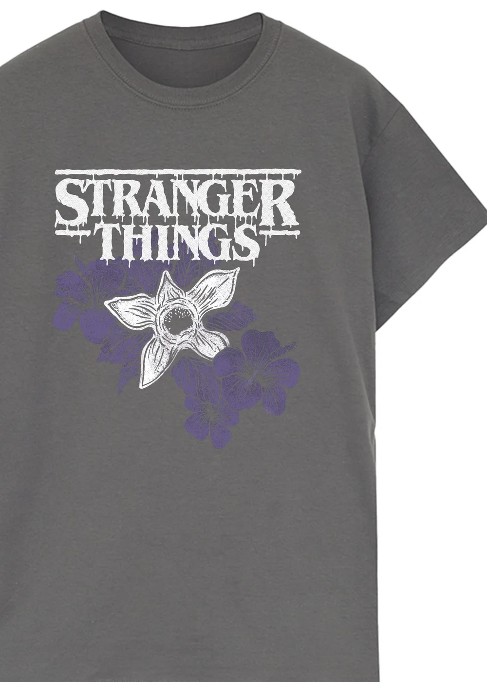 Stranger Things Flower Logo Washed Charcoal Graphic T-Shirt - 5XL Image 2