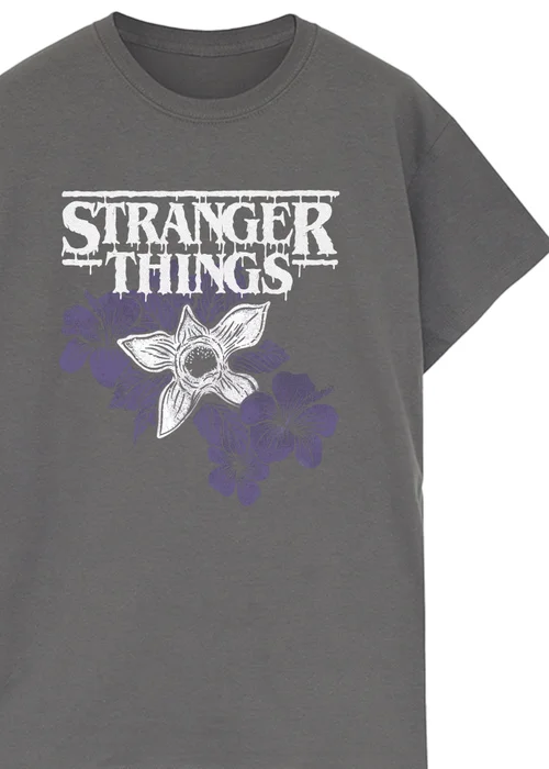 Stranger Things Flower Logo Washed Charcoal Graphic T-Shirt - 5XL Image 2