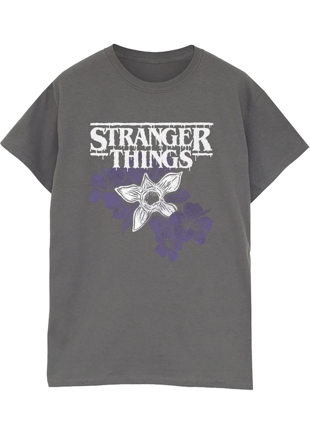 Stranger Things Flower Logo Washed Charcoal Graphic T-Shirt - 5XL Image 1