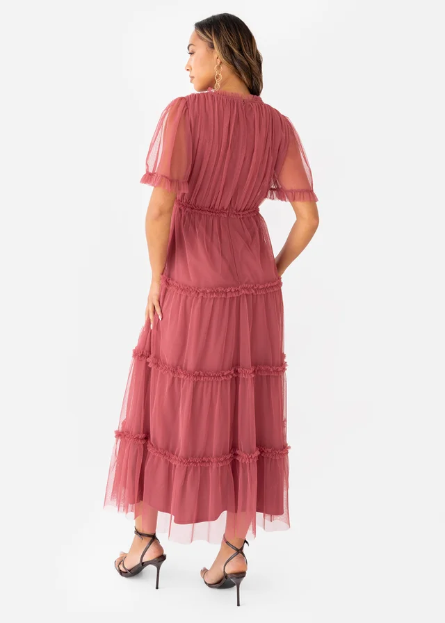 Anaya With Love Garnet Rose Short Sleeve Frill Midaxi Dress