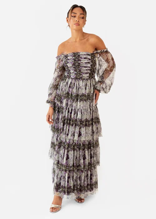 Anaya With Love Floral Lilac Long Sleeve Bardot Maxi Dress - 10 Image 1