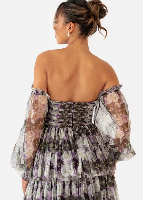 Anaya With Love Floral Lilac Long Sleeve Bardot Maxi Dress - 10 Image 4