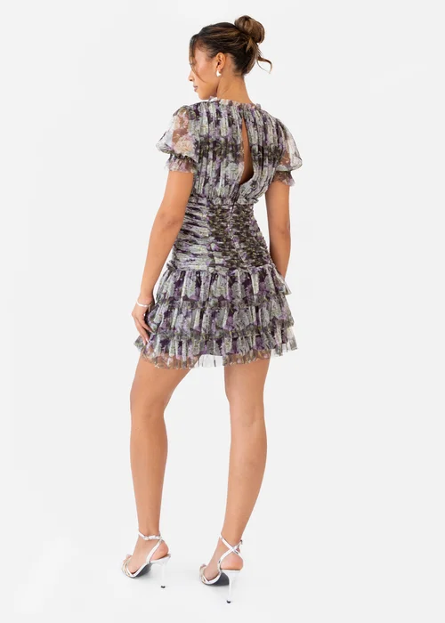 Anaya With Love Floral Lilac Print Short Sleeve Gathered Mini Dress - 10 Image 2