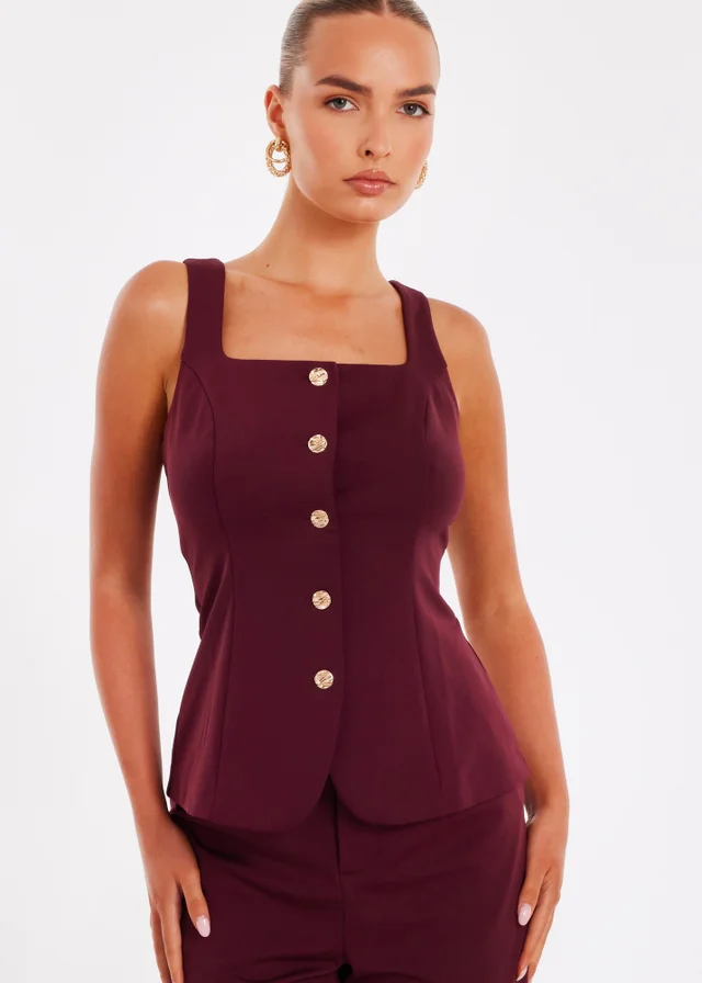 Quiz Burgundy Square Neck Waistcoat