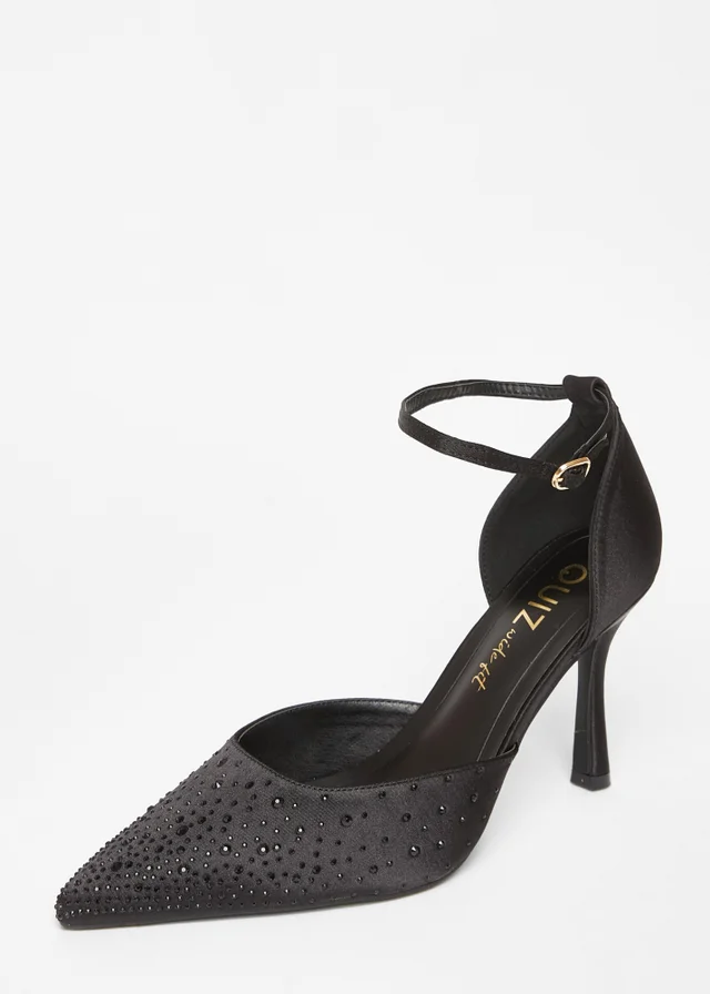 Quiz Black Wide Fit Scattered Diamante Heels