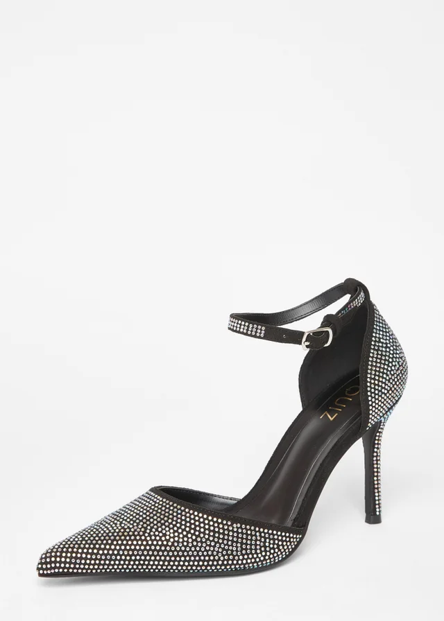 Quiz Black Diamante Pointed Toe Heels
