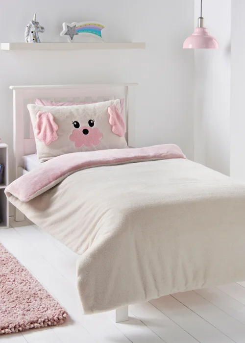 Pink Poodle Faux Fur Duvet Set - Single Image 1